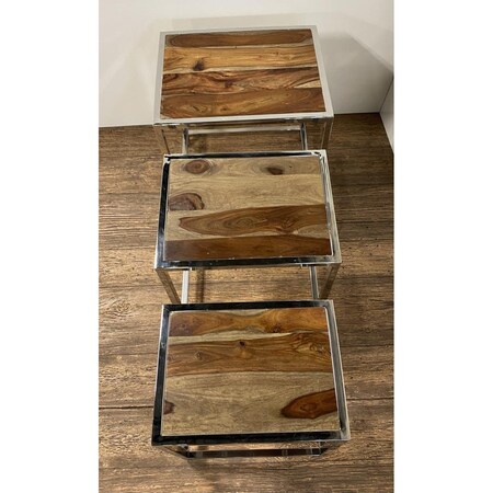 Gfancy Fixtures 20.5 x 16 x 20 in. Modern Rustic Stainless Steel Nesting Tables GF3093579